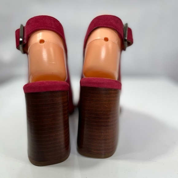 Geewawa Anthropologie berry color block heel mules, worn once, euro size 38 - Picture 8 of 8